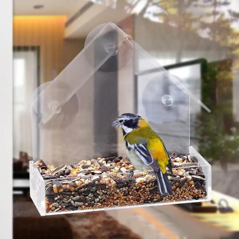 Akryl Jasné Dom Okno Vtáčie Krmítko Birdhouse S Nasávacím Vonkajšie