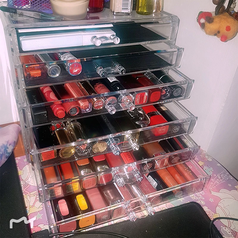 Akryl Make-Up Organizátor Šperky Úložný Box Kozmetika, Šperky Zobraziť Plastové Okno Transparentné Zásuvky Prášok Skladovanie Rúž