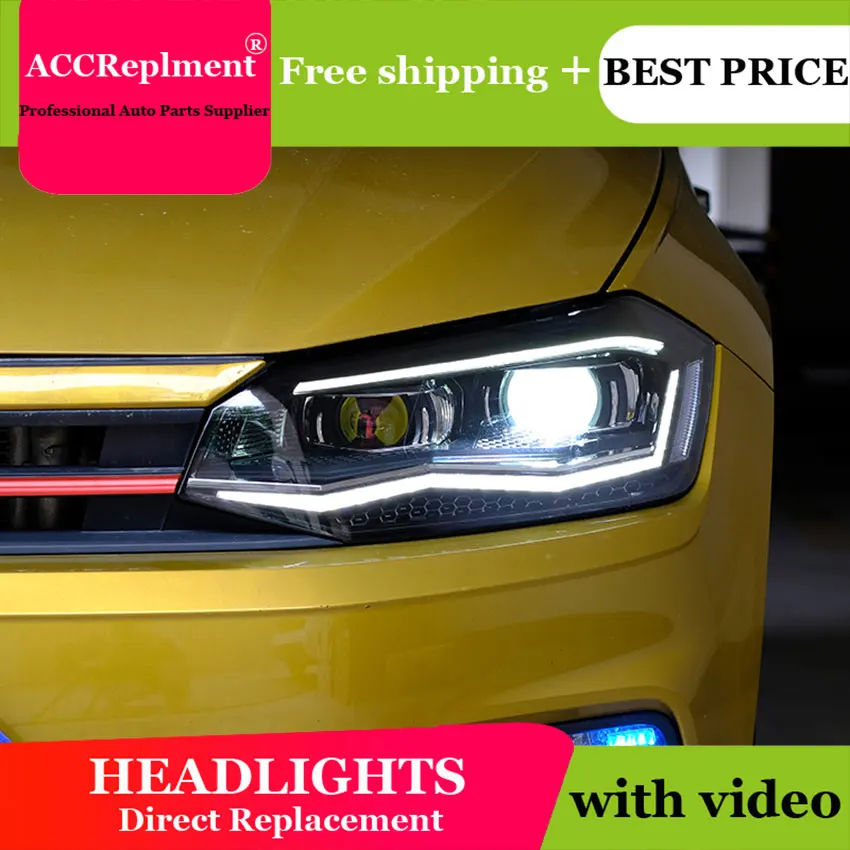 Auto Styling LED Vedúci svetlo na VW POLO svetlomety 2019 led reflektor led drl H7 hid Bi-Xenon Šošovky, nízke svetlo