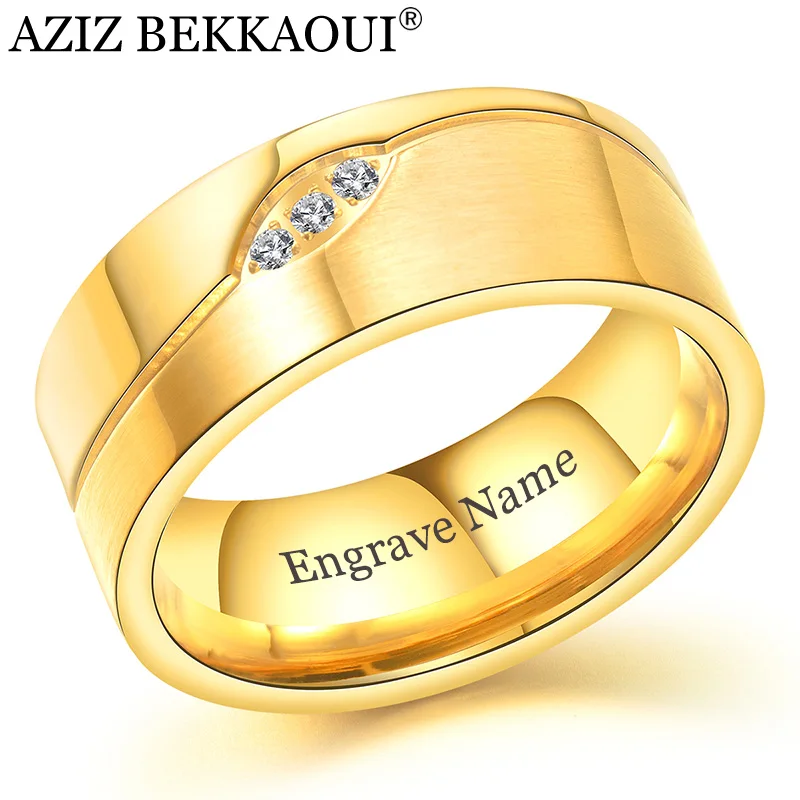 AZIZ BEKKAOUI Veľká Šírka Krúžky s Krištáľovo Zlato z Nehrdzavejúcej Ocele Mužov Prst Prsteň Luxusné Módne Šperky Prispôsobiť Band