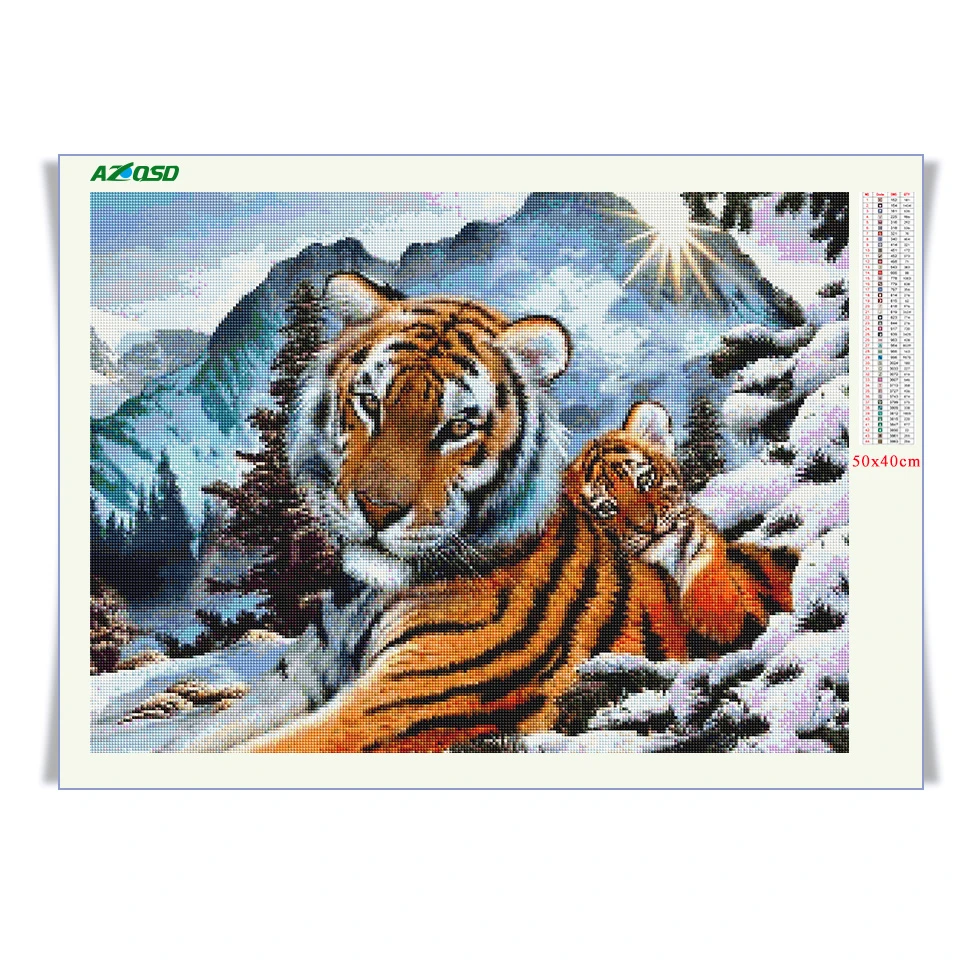 AZQSD Diamond Maľovanie Tiger Zimné 5d Diy Diamond Výšivky Zvierat Mozaiky Ručné Plné Námestie Vŕtať Domova Darček