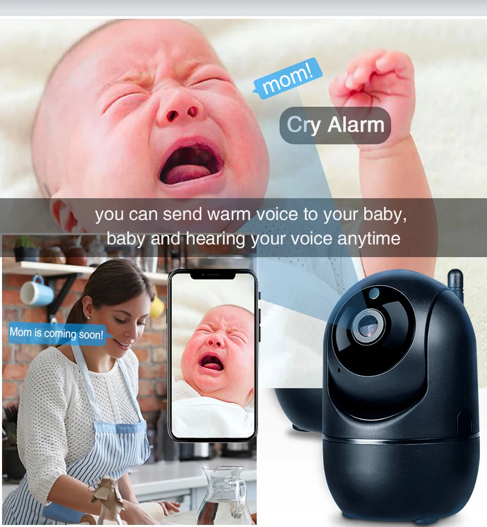 Baby Monitor, WiFi 1080P Dieťa Kamerou na Nočné Videnie Bezdrôtový Babyphone Plakať, Alarm IČ Audio Video Dieťa Spí Opatrovateľka Cam p2p