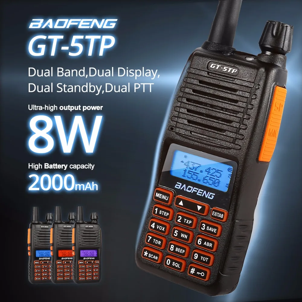 Baofeng GT-5TP Tri-Power 1/4/8W Duálne Pásmo VHF/UHF 136-174/400-520MHz obojsmerná Rádiová Ham Walkie Talkie Dvojité PTT Dizajn GT-5