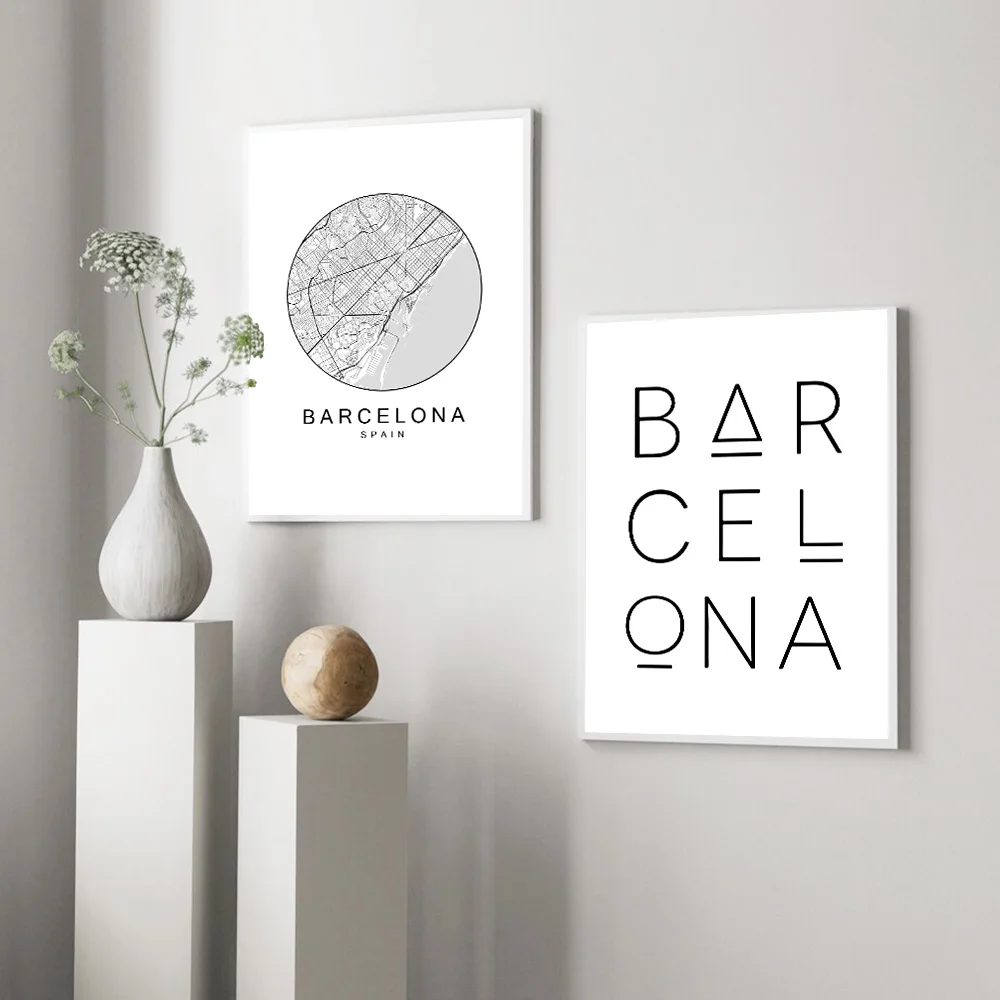 Barcelona City Citácie Plátno Tlače Čiernej A Bielej Maľovanie Plagátu Minimalizmus Wall Art Obrazov Na Stenu Pre Obývacia Izba Domova