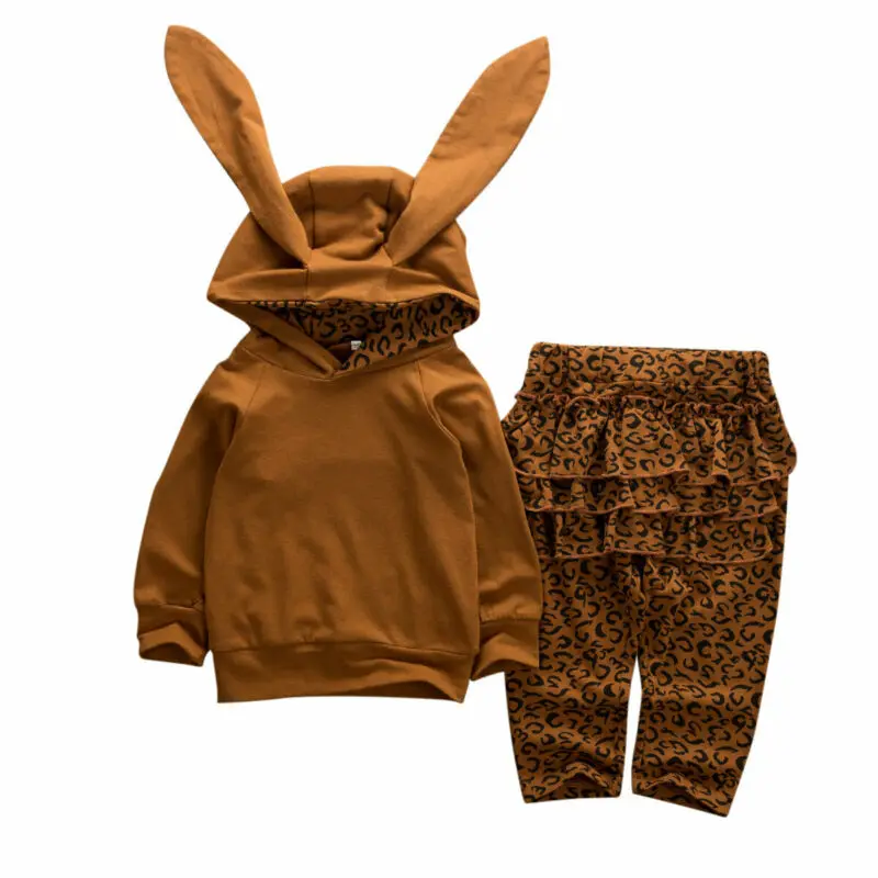 Batoľa Dievča Oblečenie 2ks Batoľa, Dieťa Dievčatá Králik 3D Ucho Sveter Kabát +Volánikmi Leopard Nohavice, Oblečenie Oblečenie