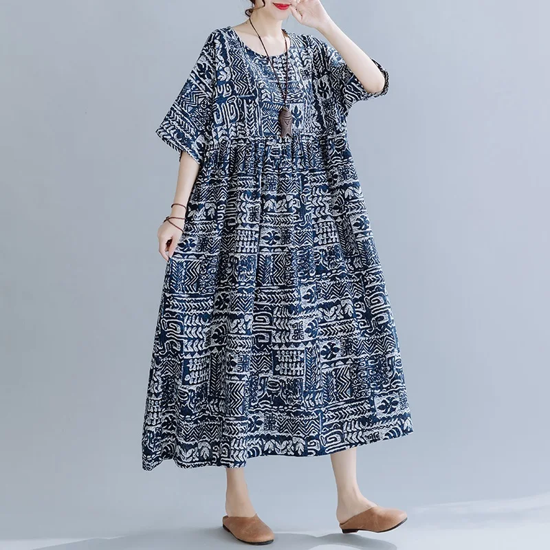 Bavlna plus veľkosť vintage porcelánu kvetinový ženy príležitostné voľné dlhé letné šaty elegantné oblečenie 2021 dámske šaty sundress