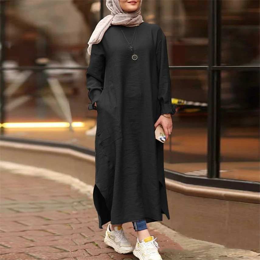 Bavlnená Posteľná Bielizeň Ženy Šaty Abaya Indické Šaty Na Blízkom Východe Turecka Kaftan Islamské Oblečenie Bežné Farbou Dlhé Šaty, Maxi Voľné