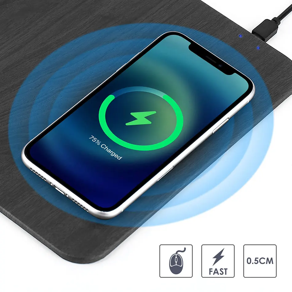 BBGear 10W Rýchlu Nabíjačku Mobilného Telefónu Podložka pod Myš 2 v 1 Smart Qi Bezdrôtové Nabíjanie Mouse Mat pre iPhone 12/11 XS Inteligentné Rozpoznávanie