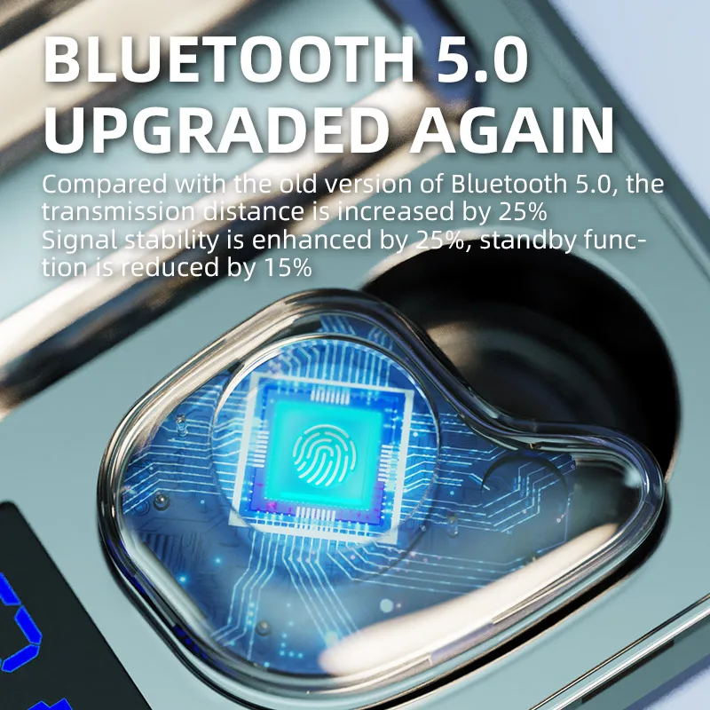 Bezdrôtová Bluetooth slúchadlá 5.0 mini odtlačkov prstov dotyk 9D zníženie hluku IPX7 Nepremokavé hudba/gaming headset
