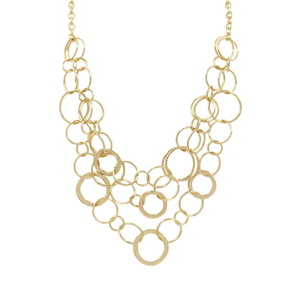 Bežné Zlatá Farba Pokovovanie Kruhu Prepojené Vrstvený Geometrické Náhrdelník Pre Ženy Kancelárske Party Dekorácie, Šperky Vysokej Kvality