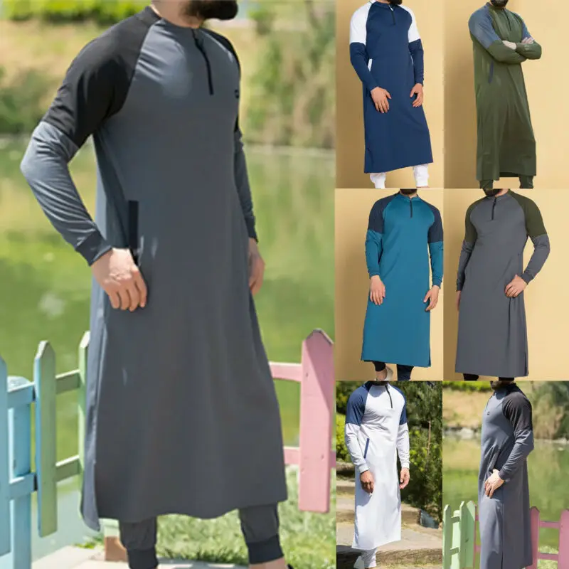 Biela Mužov Dubaj Thobe Islamskej Moslimské Oblečenie Katar Župan Kaftan Maxi Šaty s Dlhým Rukávom, Mikiny 2020 NOVÉ