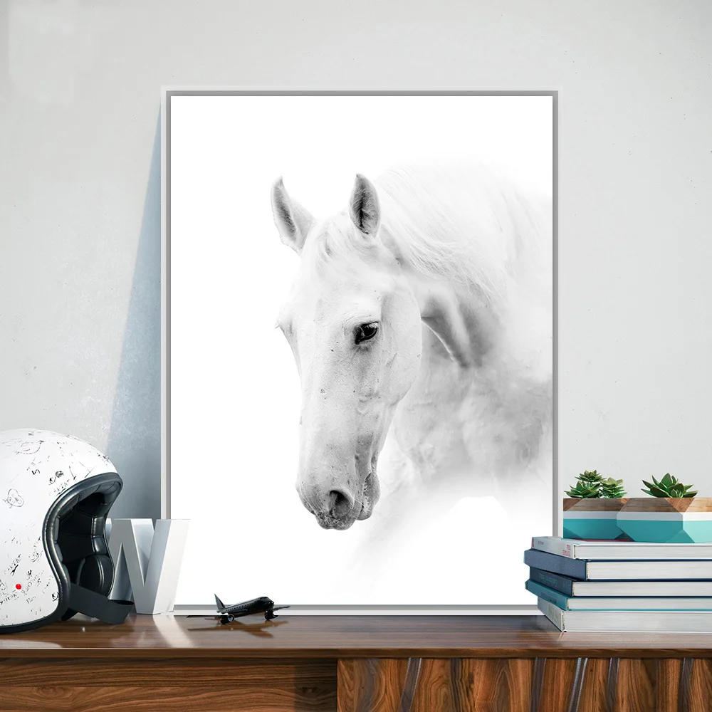 Biely Kôň Voľne Žijúcich Zvierat Minimalizmus Umenie Plagátu Plátno Na Maľovanie Na Stenu A4 Obrázok Tlače Moderných Domov Obývacej Miestnosti Dekorácie