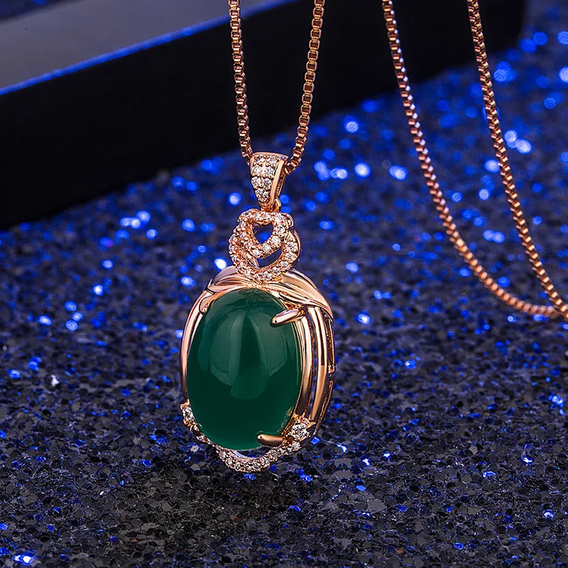 BIJOX STOR módne 925 Sterling silver Náhrdelník s oválny tvar emerald Prívesok jemné šperky pre ženy Svadobné Zapojenie Strany