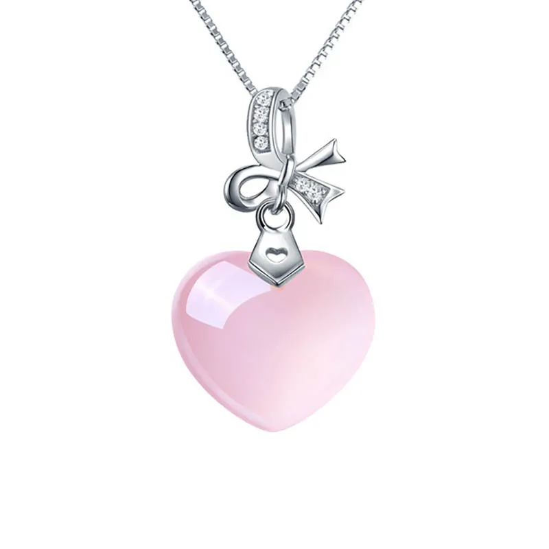 BIJOX STOR trendy 925 strieborných šperkov náhrdelník so srdcom tvaru ruže kremeňa prívesok pre ženy Svadobný Sľub, hostiny, Párty darček