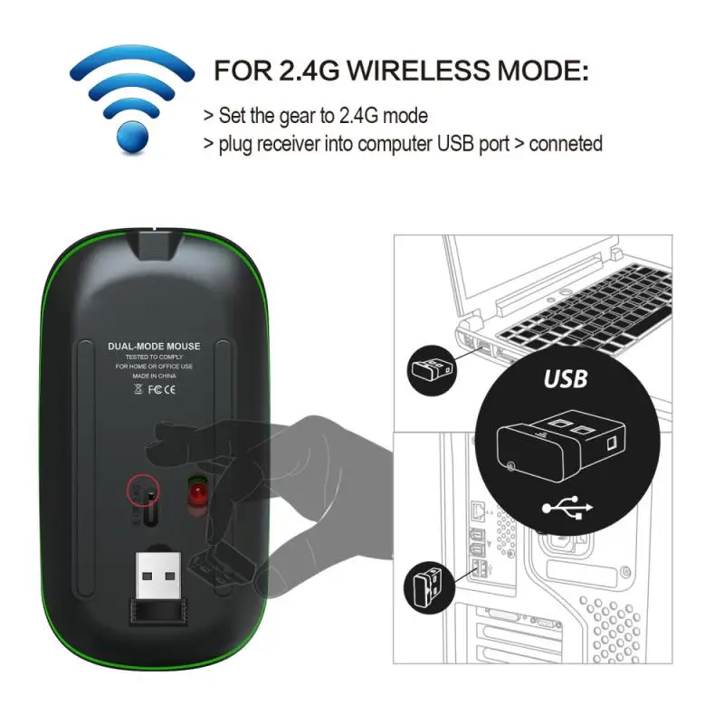 Bluetooth5.1 LED Podsvietená Bezdrôtová Nabíjateľná Silent Mouse Myš USB Ergonomická Optická Herná Myš Pre Stolné PC, Notebook Mouse