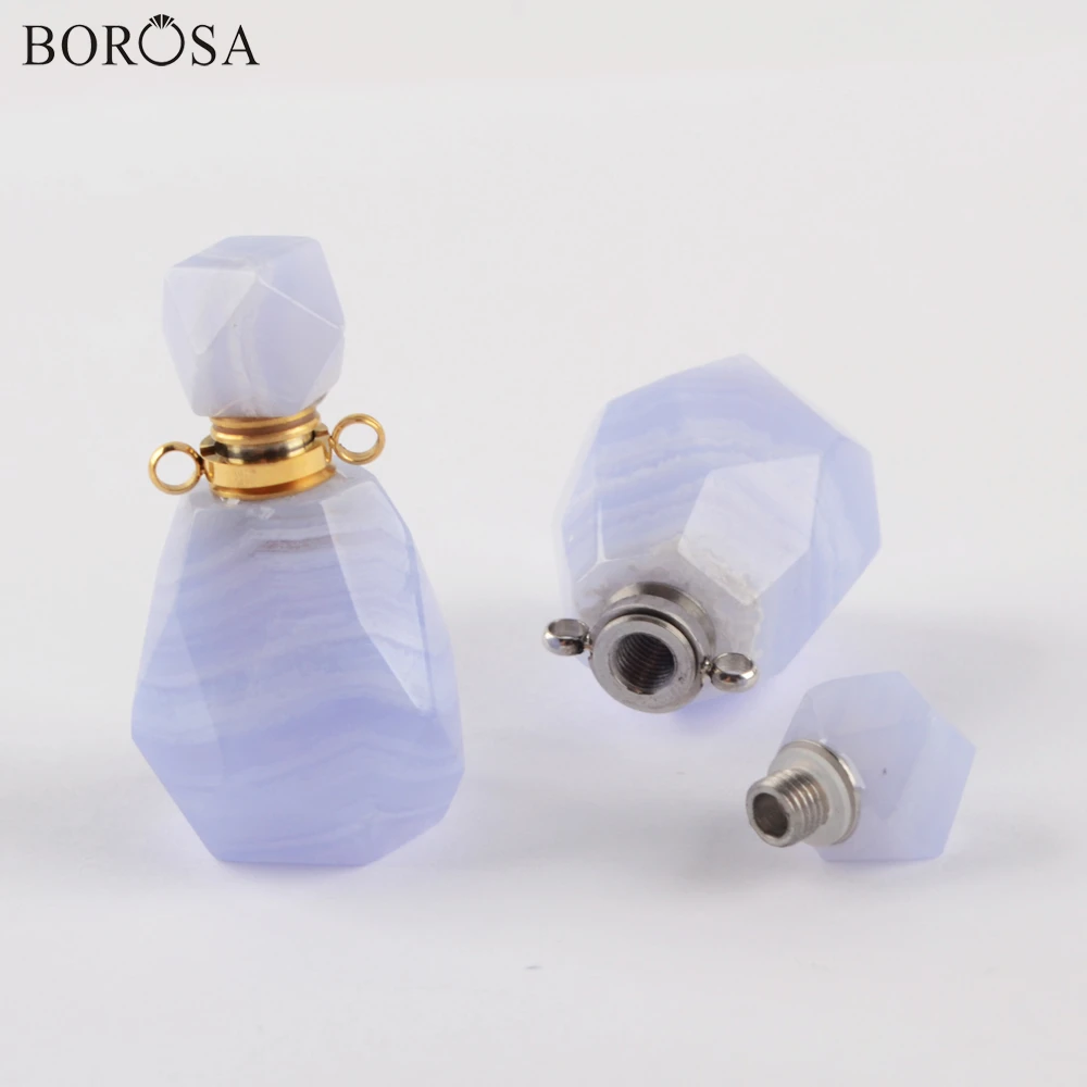 BOROSA Modrá Čipky Agates Náhrdelník Prívesok Tvárou Drahokamy Kameň Parfum Fľašu Konektor Zlato Esenciálny Olej Šperky pre Ženy WX1329