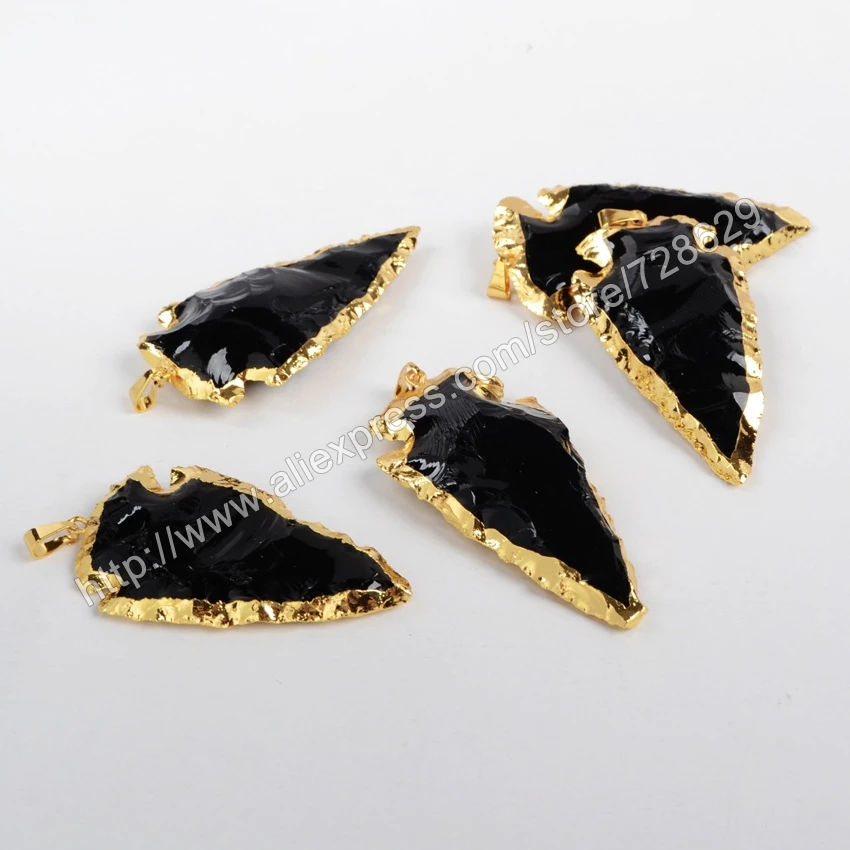 BOROSA Odbavenie Predaj 10PCS Rôzne Veľkosti hrot šípu Zlatá Farba Čierna Obsidián Prívesok Korálky Šperky pre Ženy Náhrdelník G0503