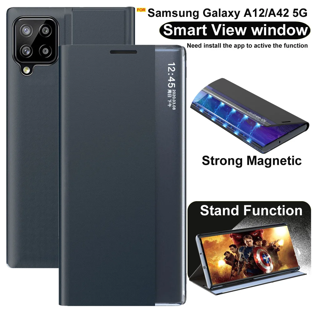 Bočné Okno Smart View vyklápací kryt pre Samsung Galaxy A12 prípade magnetický stojan kožené puzdro pre Samsung A32 A42 5G M51 M31S kryt