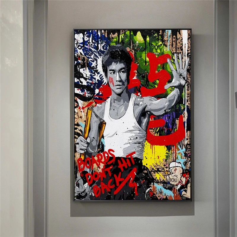 Bruce Lee Kung Fu Superstar Abstraktný Obrázok Graffiti, Street Plátno Maľovaní Plagátov a Tlačí na Steny Umenie Fotografie pre Obývacia Izba
