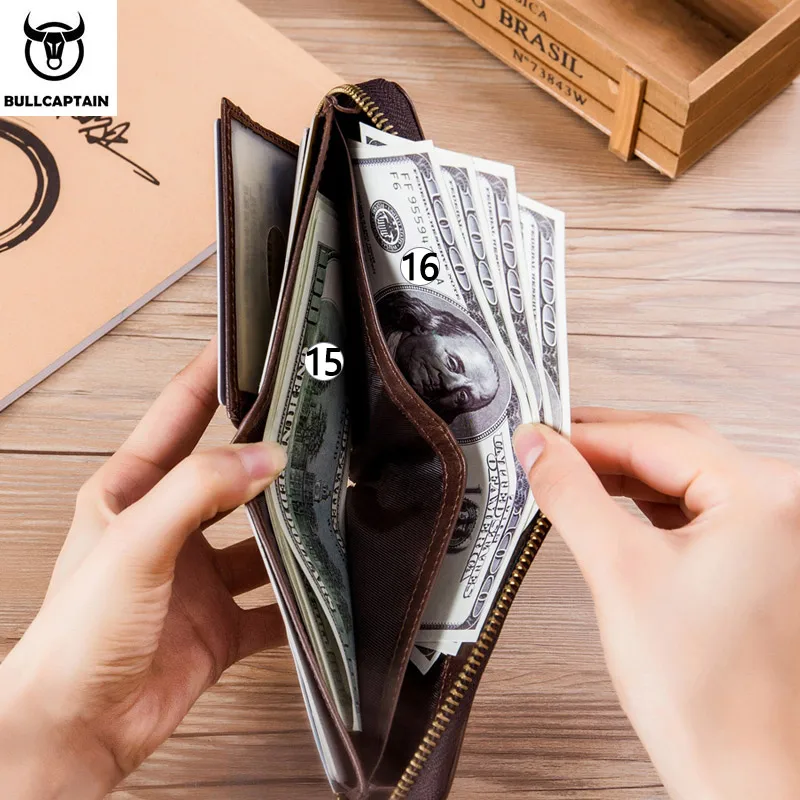 BULLCAPTAIN RFID kožené pánske peňaženky peňaženka značky retro pánske krátke mince kabelku zips peňaženky karty držiteľa peňaženky