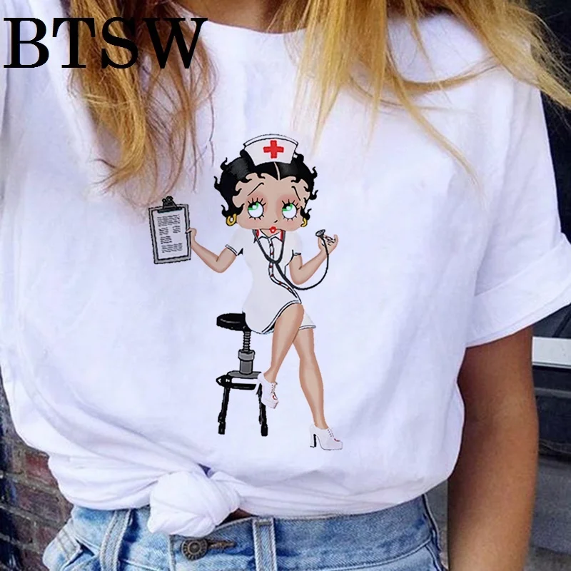 Camisetas Mujer Ženy T-Shirt Tlač 90. ROKOV Dievča Voľný čas Betty Boop Vzor Ulzzang Tee Femme T Shirt Harajuku Gotický Streetwear