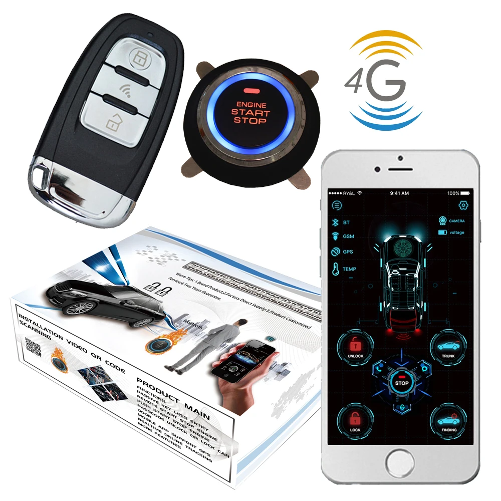 Cardot 4G gps Smart Pke Keyless Vstup Vzdialenej Starter engine Start Stop Auto Alarm