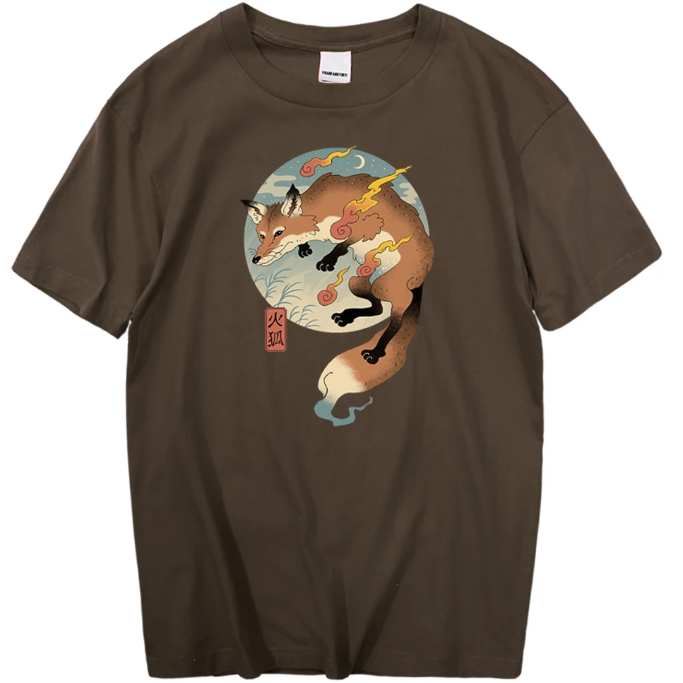 Cartoon Fire Fox Japonskej Tlače T-Shirt Mužov Lete Bežné Mužov Oblečenie Retro Krátky Rukáv T Košele Vzor Vintage Oblečenie