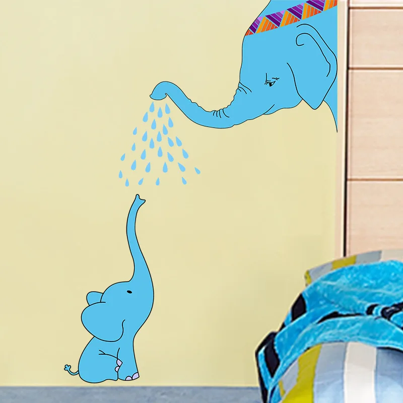 Cartoon Slon Články Nálepky Modrý Slon Stenu, Nálepky Deti Izby, Spálne, Gauč TV Pozadí Dekor Stenu nástenná maľba