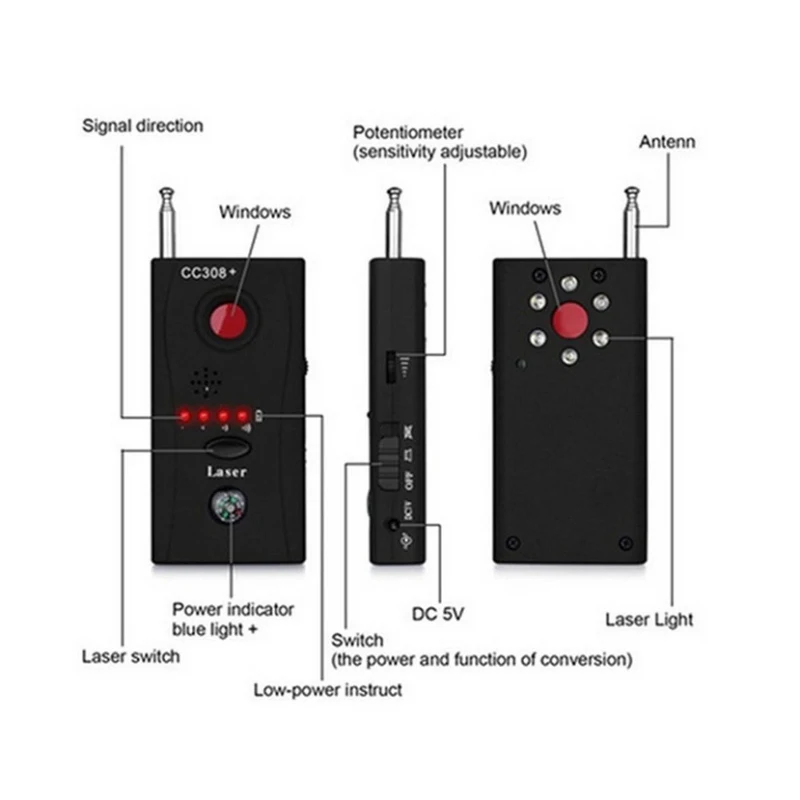 CC308+ Celý Rozsah Bezdrôtovej Anti-Úprimných Anti-odpočúvacie RF Signál Detektor GSM Zariadenie Finder Full-frekvenčný Detektor