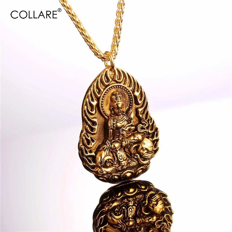 Collare Budhizmus Náhrdelníky & Prívesky, Zlatá Farba Nehrdzavejúcej Ocele Bódhisattva Buddha Náhrdelník Ženy, Mužov, Indiánske Šperky P038