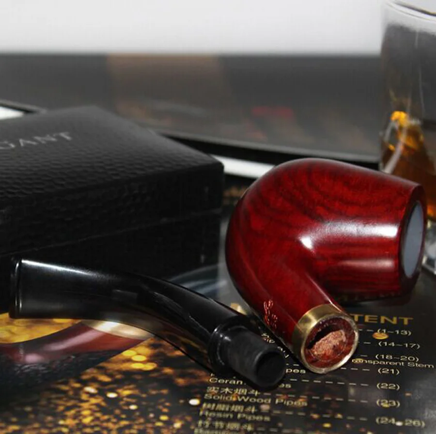 Cool 16 Nástroje Ručné Pevná Červená Dreva Zlatý Prsteň Fajčenie Rúry Nastaviť RoseWood Tabaku Drevené Rúry 9mm Filter+Puzdro+Držiak FT653