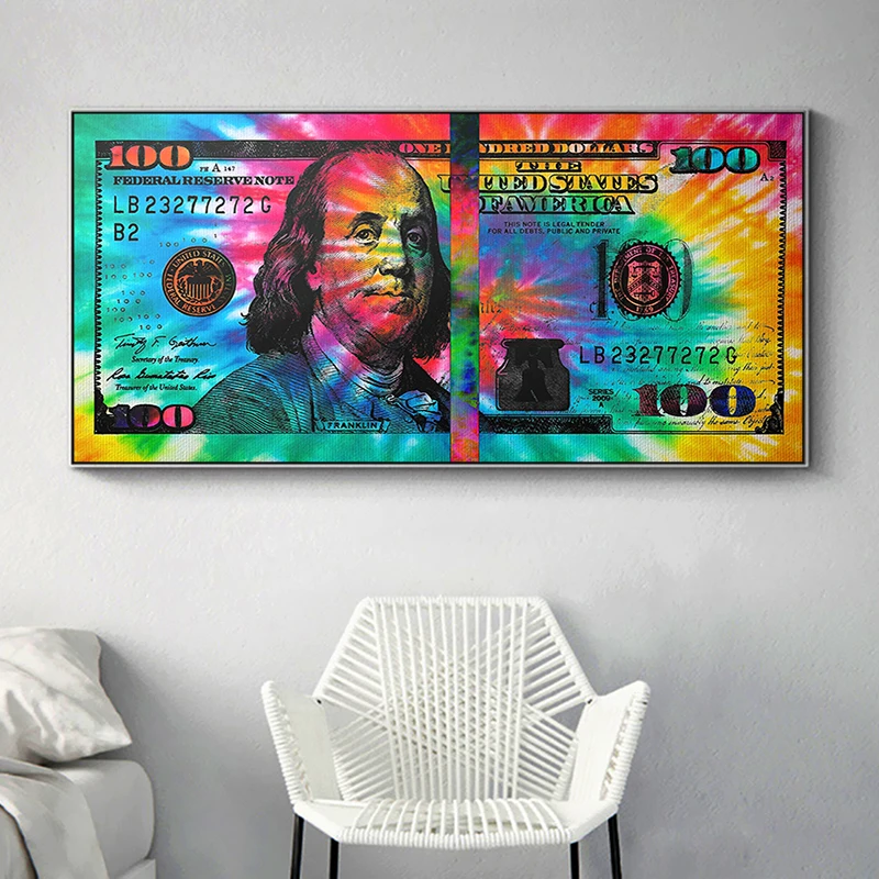 DDHH Wall Art Obrázok Tlačiť 100 Dollar Bill Plátno, Maľovanie Na Obývacia Izba Domova Bez Rámu