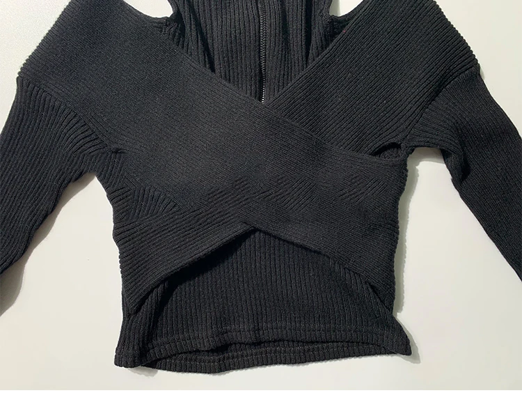 DEAT 2021 nové jarné módne ženy turtleneck plné rukávy kríž ramena plné rukávy tenké elastické knits top WP05200L