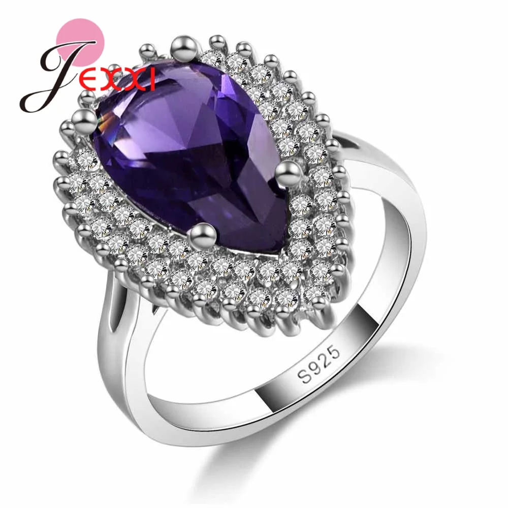 Deep Purple Elegantné 925 Sterling Silver Prst Prstene pre Ženy Kvalitné Zapojenie Šperky Pre Zrelé Ženy