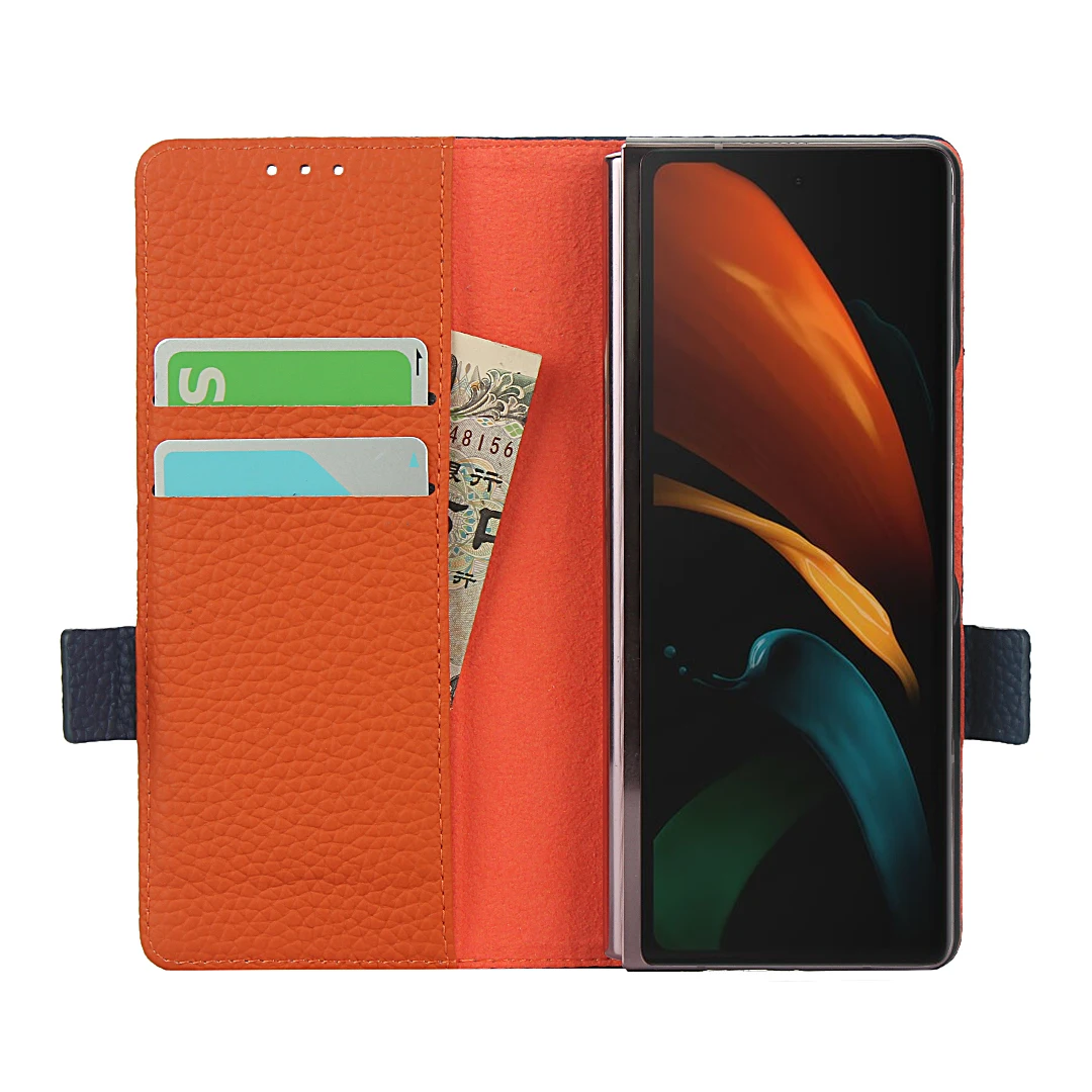 Deluxe Peňaženky obal pre Samsung Galaxy Z Fold2 5G / Z Fold 2 5G Originálne Kožené puzdro Flip Cover Real Skin Telefón Tašky