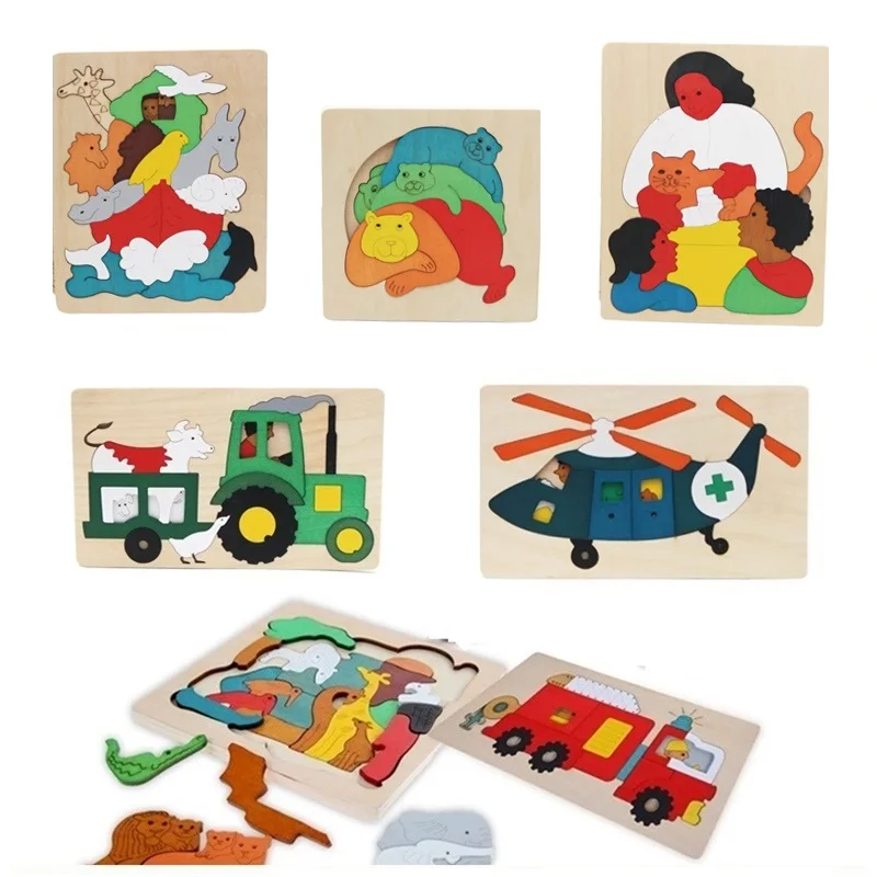 Deti Drevené 3D Multi-Layer Skladačka Puzzle, Hračky, Zvieratá A Vozidlá Detí Raného Vzdelávania Hračky pre Deti, Darčeky