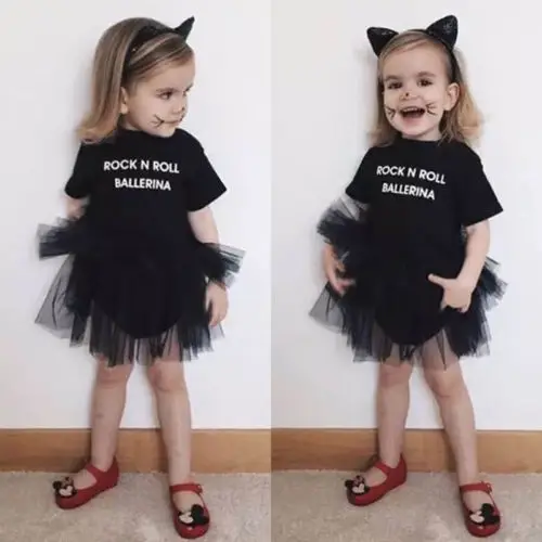 Detská Baby Dievčatá Tylu Rock Roll Tutu Šaty Kombinézu Playsuit Oblečenie Krátky Rukáv Jeden Kus Oblečenia