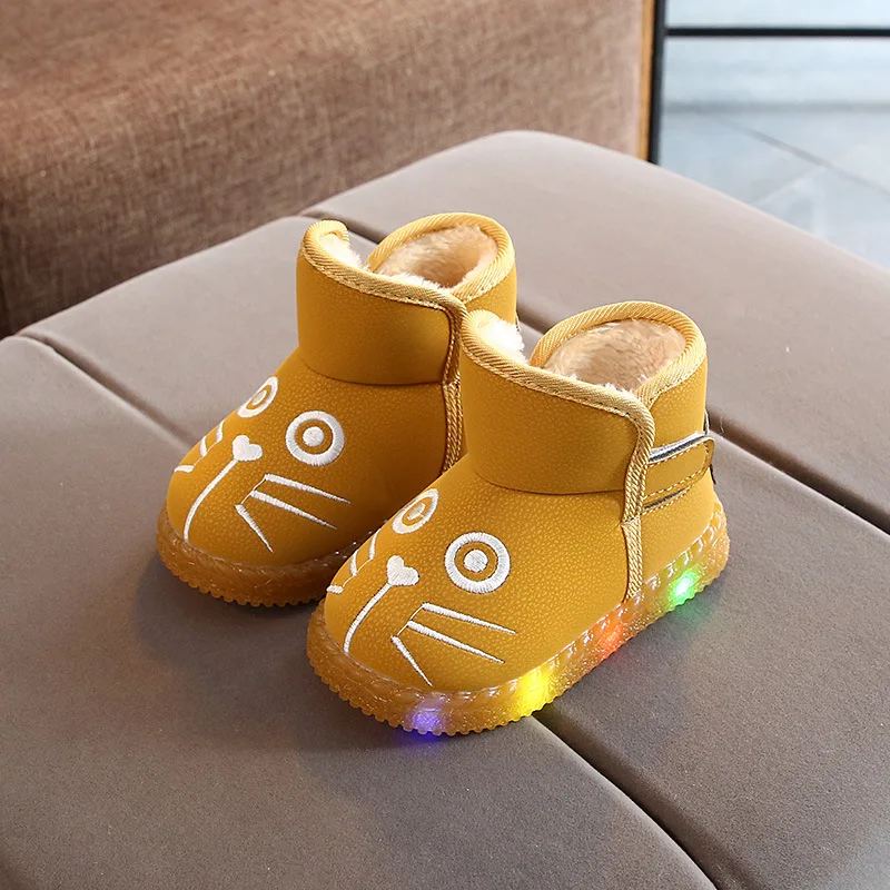 Detská obuv Zimná nové mačka dekorácie chlapci bavlna-čalúnená topánky svetlá dievčatá velvet uggs mäkké soled pohodlné topánky