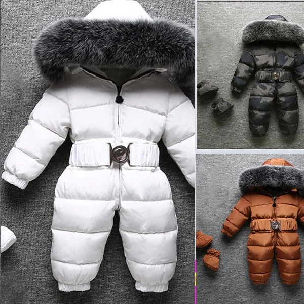 Detské zimné dole jumpsuit Prírodné kožušiny