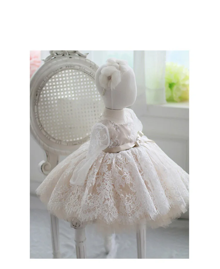 Dievča dieťa narodeniny málo kvetina dievča šaty party šaty šampanské čipky svadobné zimné dlhé rukávy dieťa princezná plesové šaty