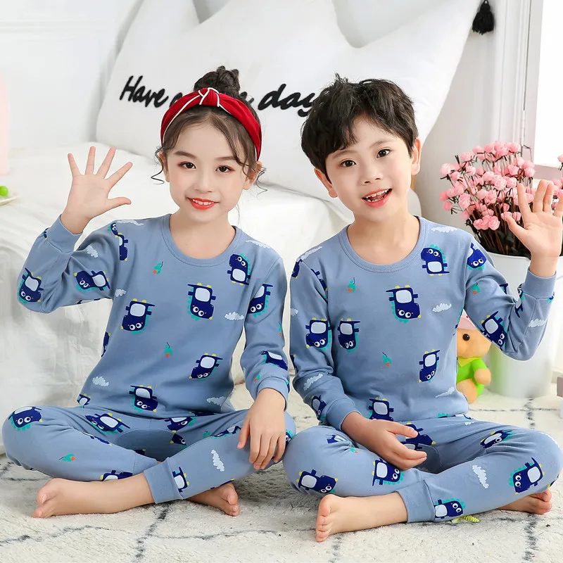 Dievčatá Domov Sleepwear Baby Deti Bavlnené Pyžamo Nastaviť Deti Cartoon Dlhý Rukáv Pyžamá Oblečenie Sady Chlapci Bežné Pijamas Nastaviť