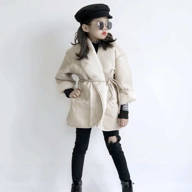 Dievčenské bundy 2020 jeseň a v zime nový kórejský štýl, super mäkké umyté kožušiny jeden kus pás módna bunda