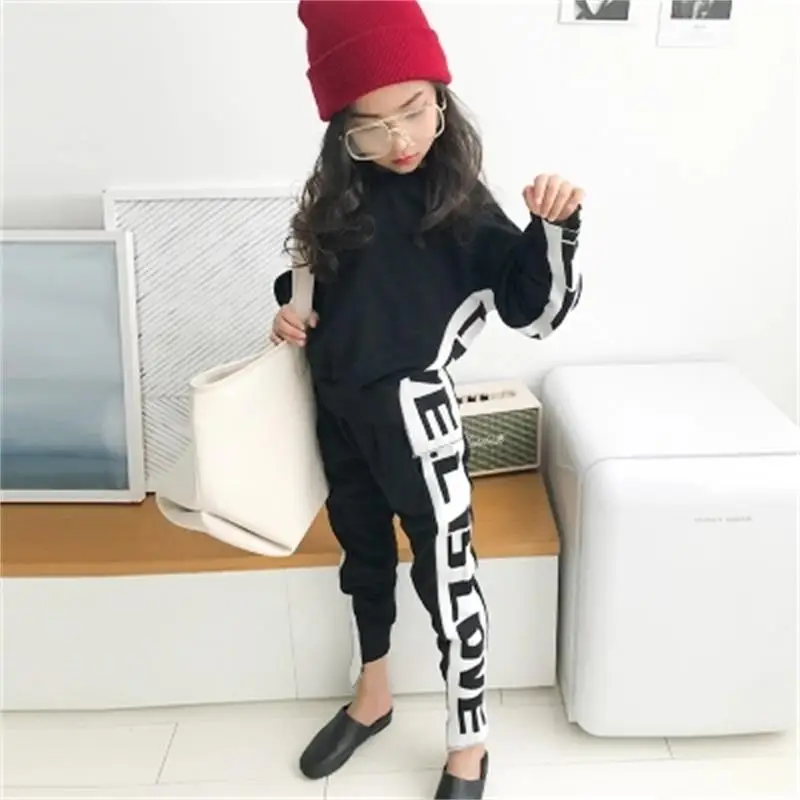 Dieťa dievča športové bavlnené oblečenie na jeseň a zimu nový detí list tlač, šitie dvoch-dielny kórejský detské oblečenie