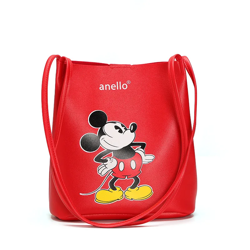 Disney jeseň nové divoké mäkké PU vedro taška dámske kabelky veľká-kapacita tlačené Mickey mouse taška cez rameno