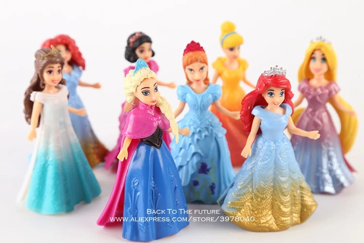 Disney Princezná Magic Klip Bábiky Šaty Magiclip 8pcs/set 9 cm Akcia Obrázok Anime Dekorácie Zber Figúrka Hračky model dieťa