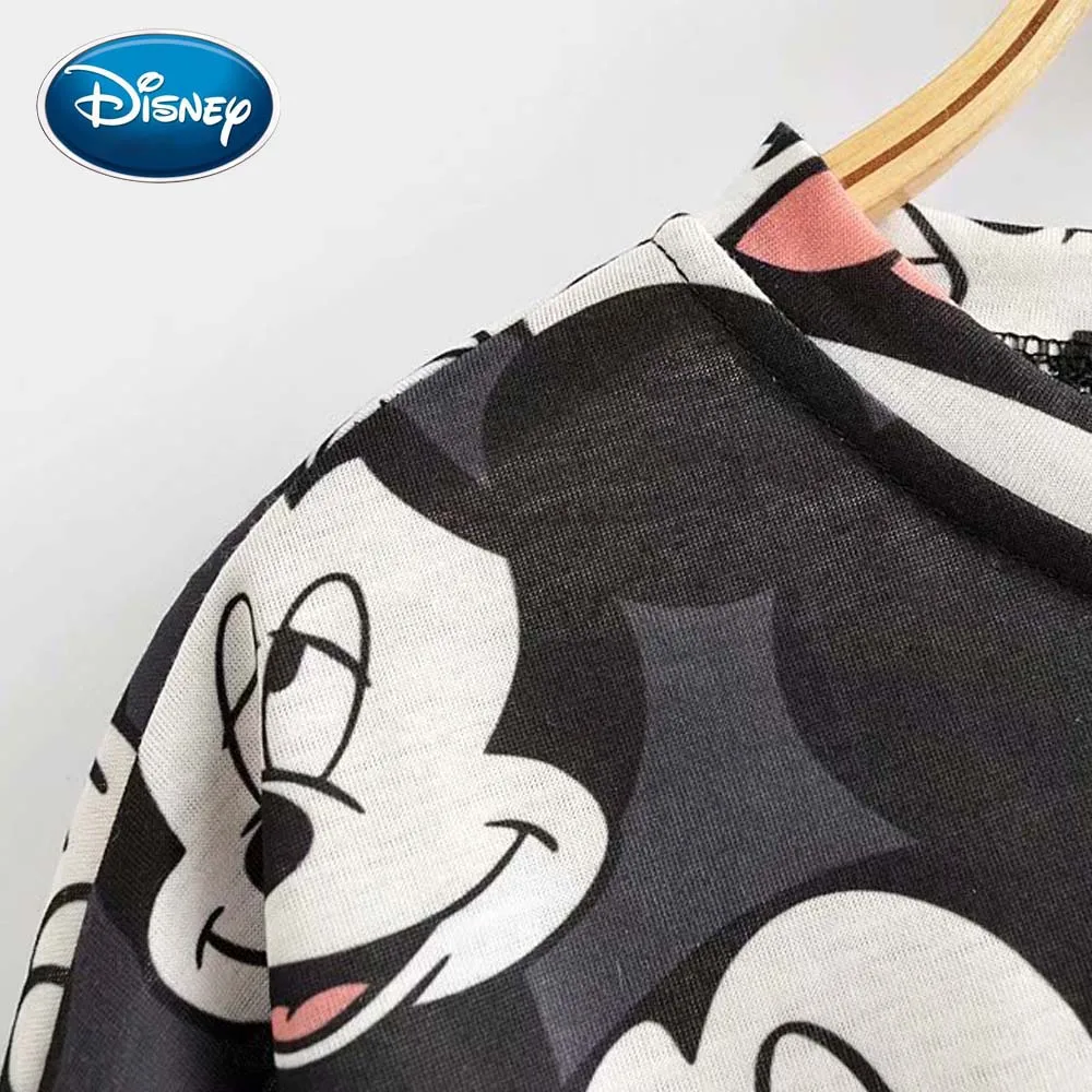 Disney Roztomilý Mickey Mouse Karikatúra Tlače Elegantné Čierne Tričko O-Krku Pulóver Polovičný Rukáv Ležérne Módne Ženy Voľné Tee Topy