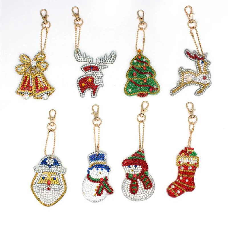 DIY Diamond Keychain Špeciálne Tvarované Diamond Maľovanie Keychain Keyring Cross Stitch Výšivky Ženy Taška KeyChain Vianočné darčeky