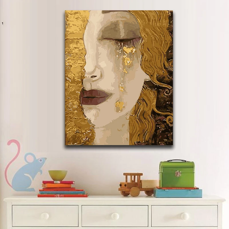 DIY Sfarbenie maľovanie podľa čísel, Plačlivá žlté vlasy žena obrazy od čísla s súpravy 40x50 rámovanie