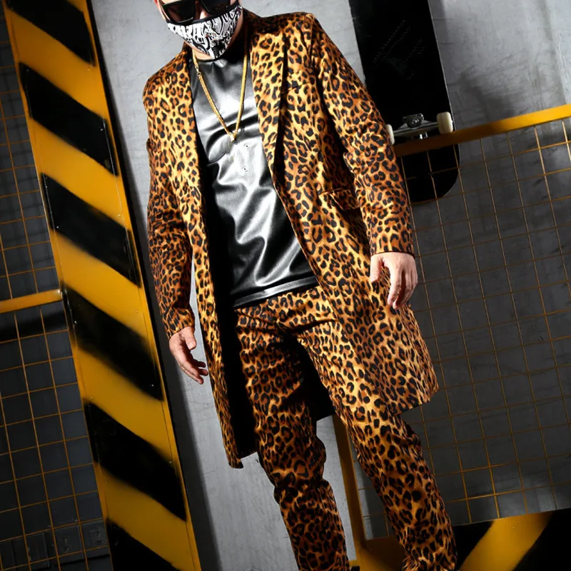 Dlho Leopard Mužskej Módy Obleky Slim Blejzre Bežné Obleku sa Príliv Spevák Vokálny Koncert, Rock, Hip Hop, Punk Kostým Bar Star Fáze nosenie