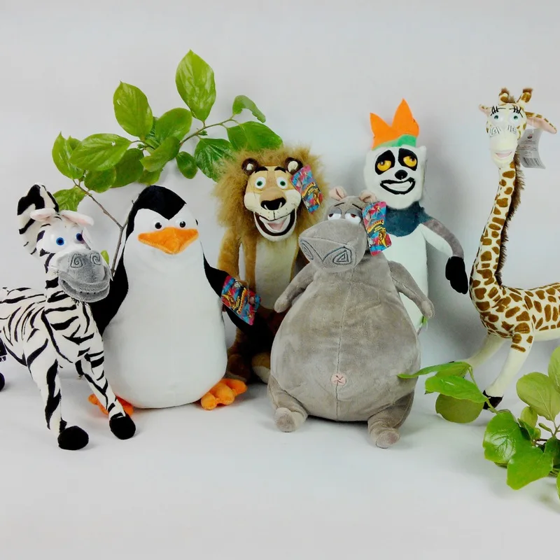 Doprava zadarmo Jeden Kus Filmu Madagaskar 3 Plyšové Hračky Penguin Hračka Hipo Lev, Zebra, Žirafa, PP Coyyon Plnené Bábiky 6 Zvieratá